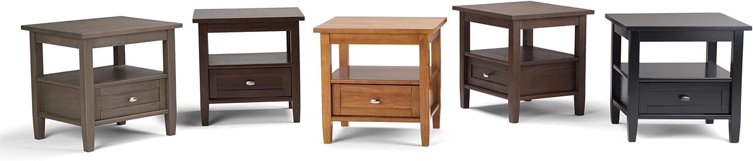 Atlin Designs Small End Table for Living Room, Square Bed Side Table, Narrow Nightstand with Storage Drawer and Shelf for Bedroom, Unique Rustic Telephone Table for Sofa Side, Dark Brown Corner Table