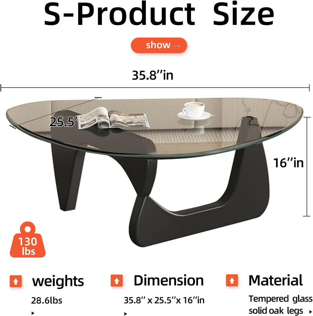 Modern Glass Coffee Table for Living Room, Mid Century Coffee Table, Small Coffee Tables, Suitable for Bedroom Living Room Reception Office Tables (Black/Transparent, Medium)