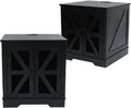 Black Farmhouse End Table Set of 2, 21' Wood Sofa Side Table with Charging Station, Rustic Nightstand with Mesh Barn Door for Living Room, Square