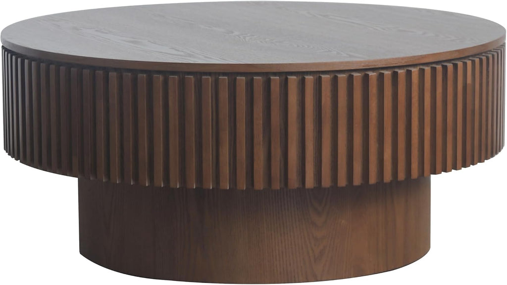 JUSTONE 31.5' Round Coffee Table,Farmhouse Wood Coffee Table with Storage for LivingRoom,Apartment,Office,Walnut