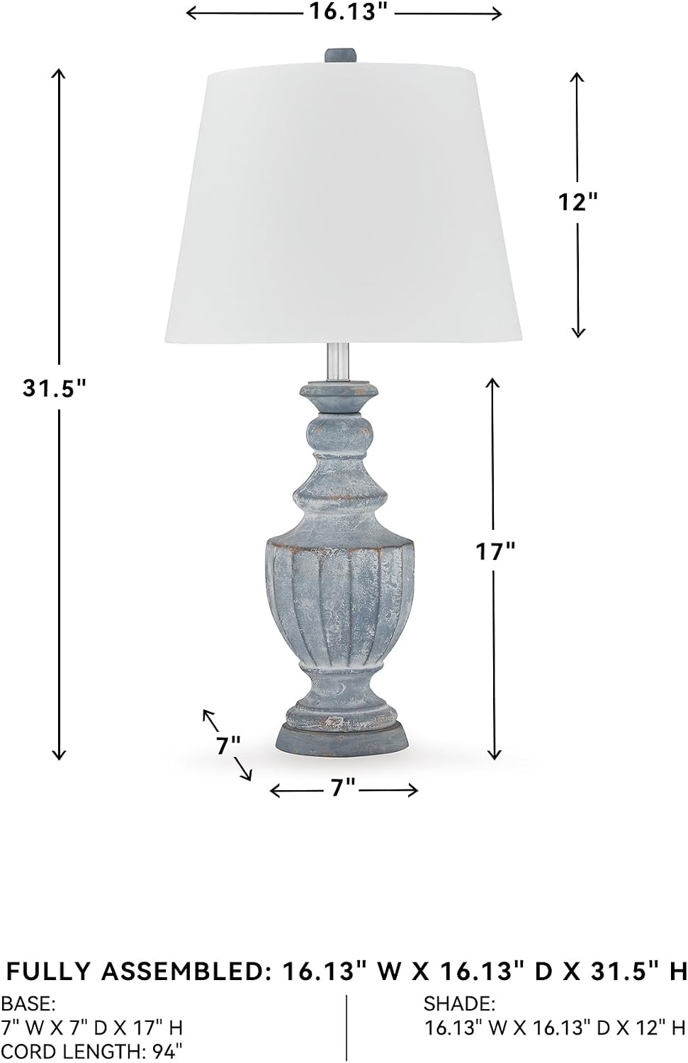 Signature Design by Ashley Cylerick Vintage Terra Cotta and Wood Table Lamp with 3-Way Switch, Blue