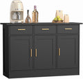 Buffet Cabinet with Storage - Buffets & Sideboards Kitchen Storage Cabinet, Wood Console Table Coffee Bar Accent Cabinets for Living Room Dining Room Entryway Large 3 Doors & Drawers, Black 47.2'W