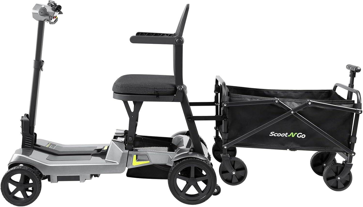 SCOOTNGO Mobility Scooters for Seniors, 4 Wheel Foldable Lightweight Airline Approved Mobility Scooter for Adults, Dual Batteries, Portable, No Assembly Needed (Silver Grey, with Folding Trailer)