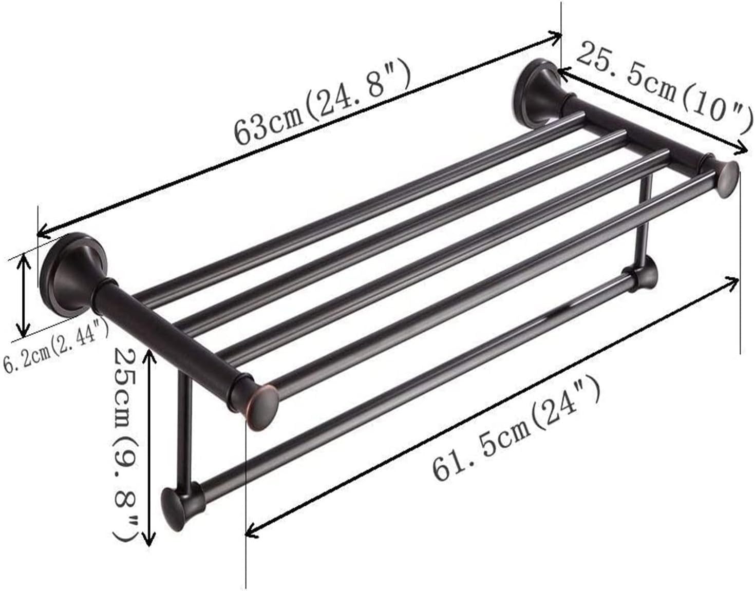 Towel Rails Solid Brass Towel Rack with Bar for Bathroom Shelf Wall Mounted, Oil Rubbed Bronze, 61.5 cm/Toilet Brush Set (Color : Towel Shelf)