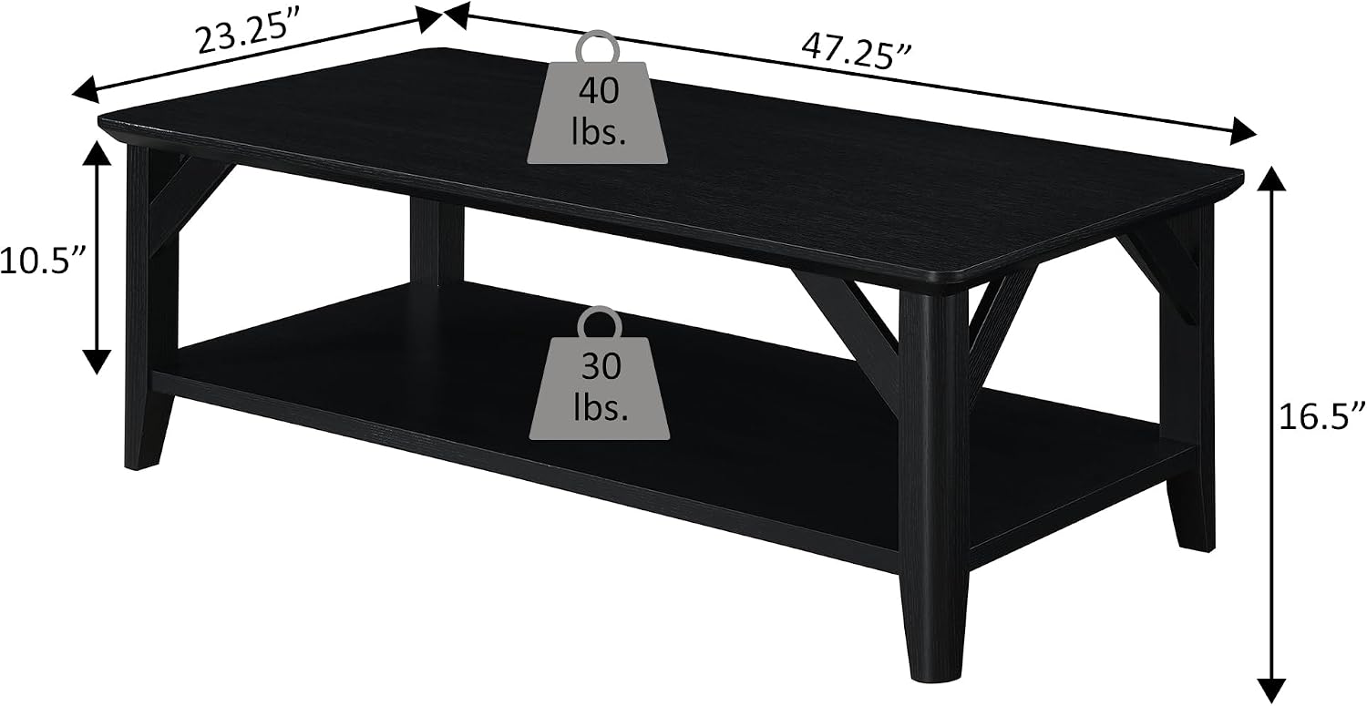 Convenience Concepts Winston Coffee Table 47.25' - Modern Center Room Accent with Storage Shelf for Transitional, Traditional Living & Family Room, White