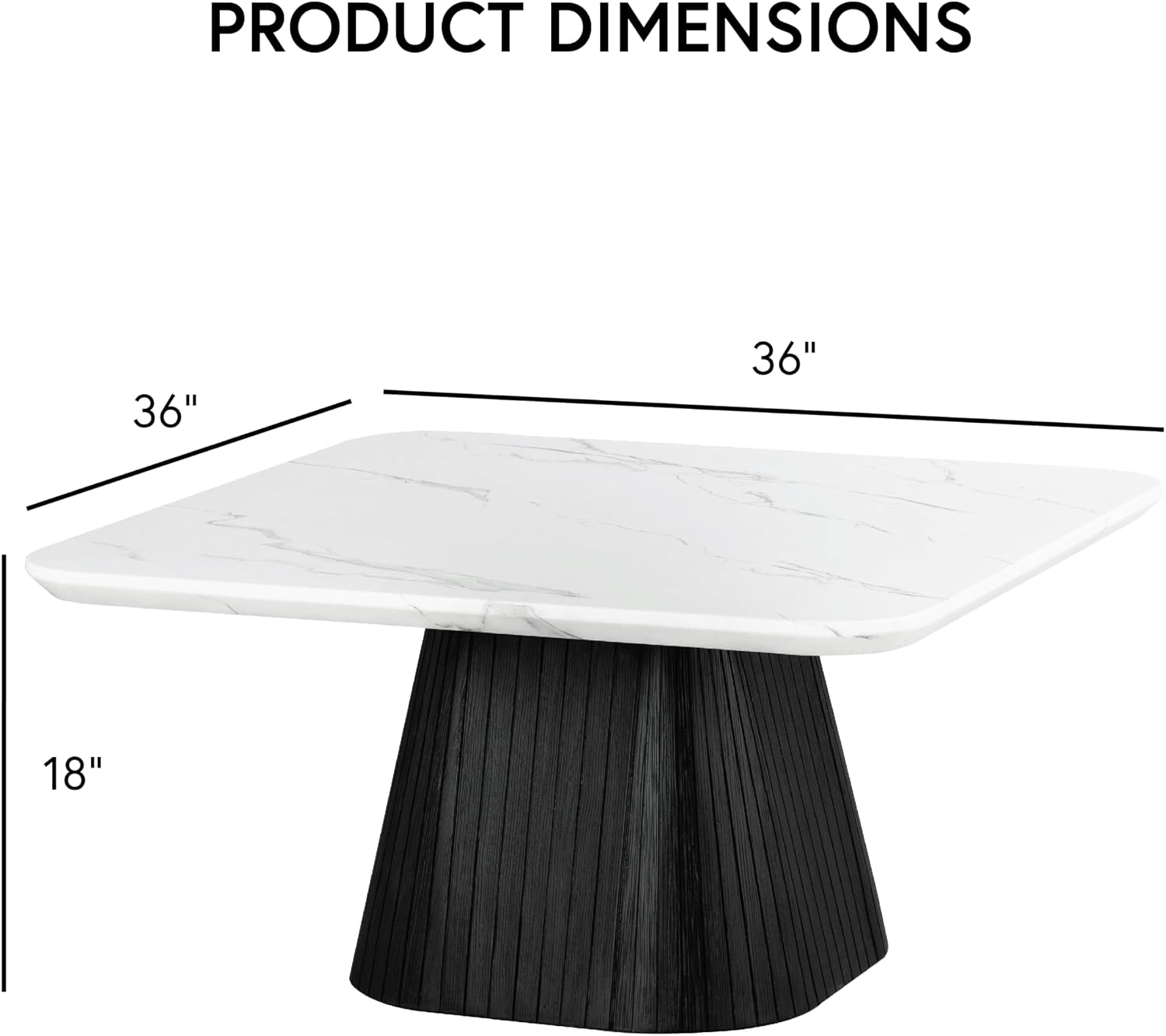 Furniture of America Coraly Modern 36-inch Square Coffee Table with High Gloss Faux Marble Top and Fluted Pedestal Base for Small Space, Living Room, Home Office, Black and White