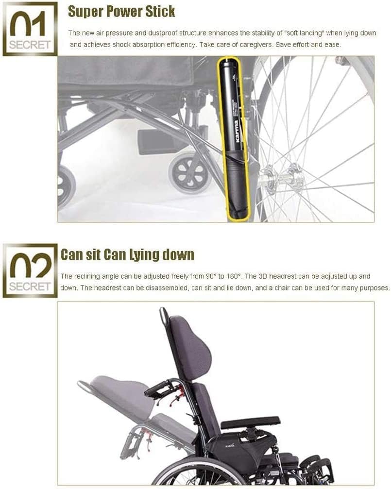 Wheelchair Folding, Lying Down Self-Propelled with High Backrest Comfortable Cushion Adjustable Foot Pedal Disabled/Elderly Push Scooter,Portable