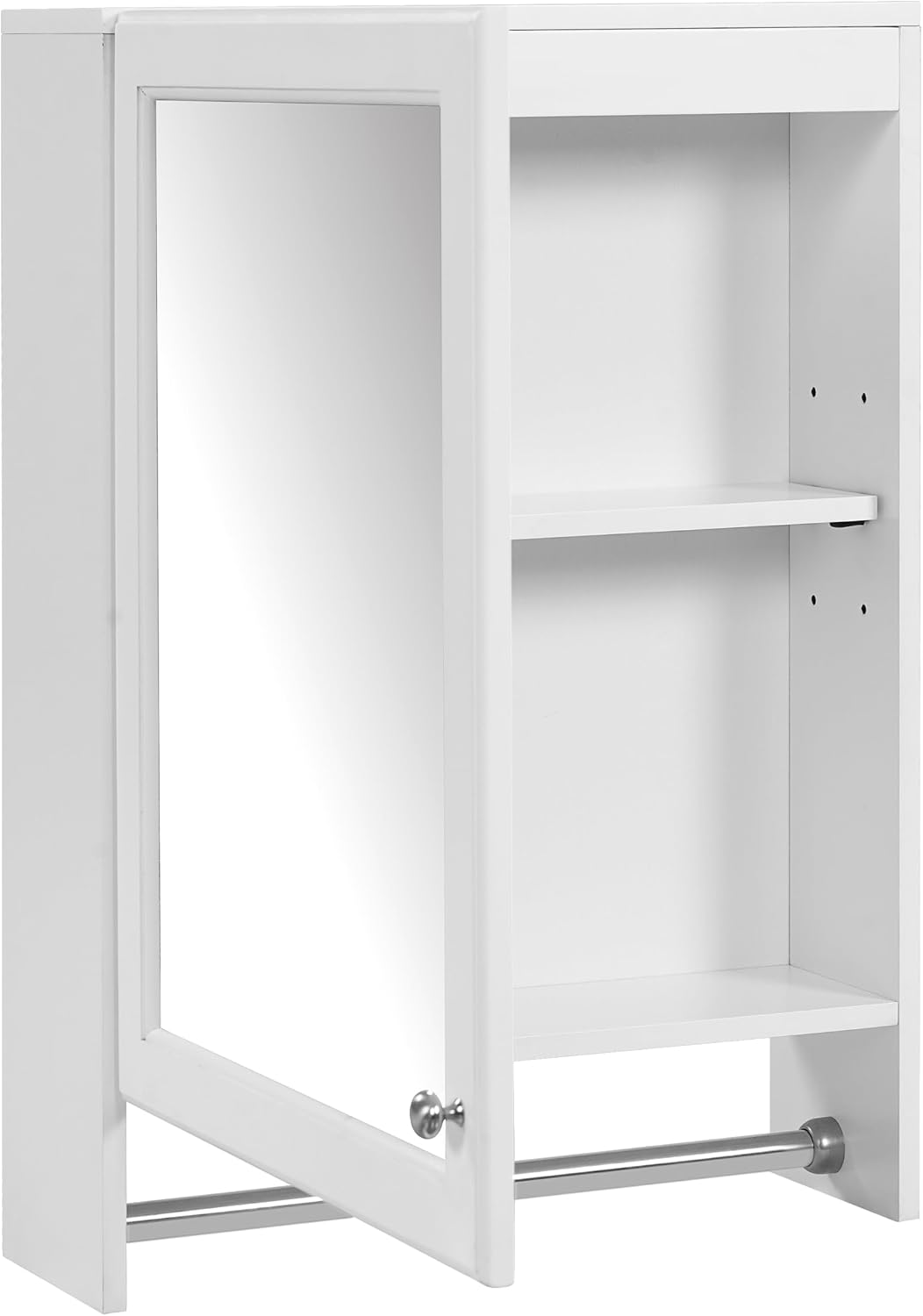Wall Mounted Bathroom Mirror Cabinet with Soft-Close Door and Adjustable Shelf, 20' White Medicine Cabinet with HD Mirror and Towel Bar, MDF and Rubber Wood Construction for Bathroom Storage