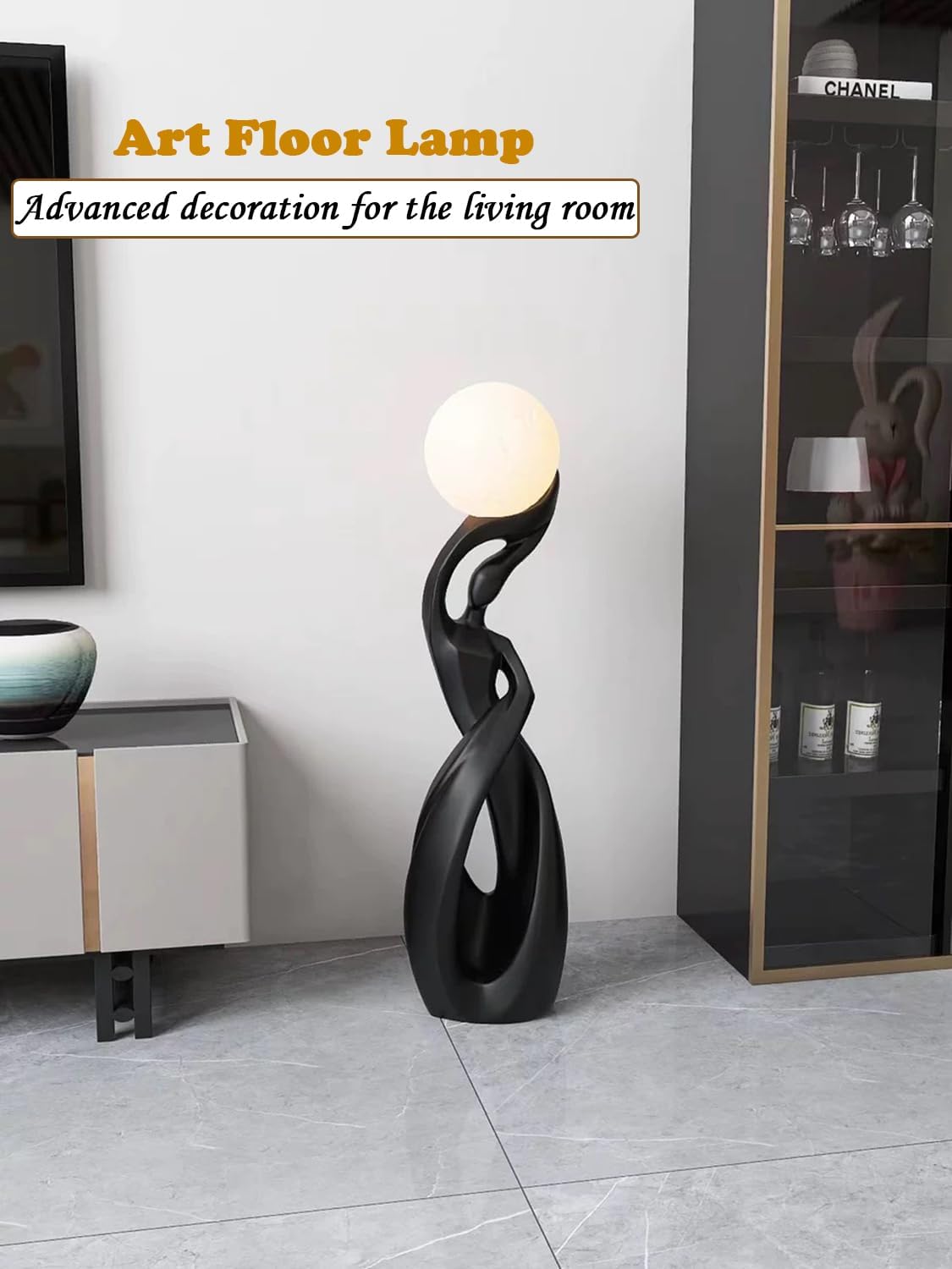 Modern Floor Lamp,Black Floor Lamps,Bedside Lamp with 3D Moon Lights | Creative Nordic Art Decoration Tall Standing Lamp for Living Room Bedroom,Corner,Dresser,Office