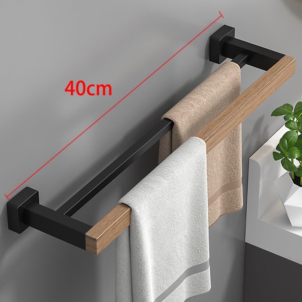Bathroom Hardware Set Black Wood Bath Accessories Wall Mounted Towel Rack Towel Bar Toilet Brush Towel Hooks Paper Holder,C