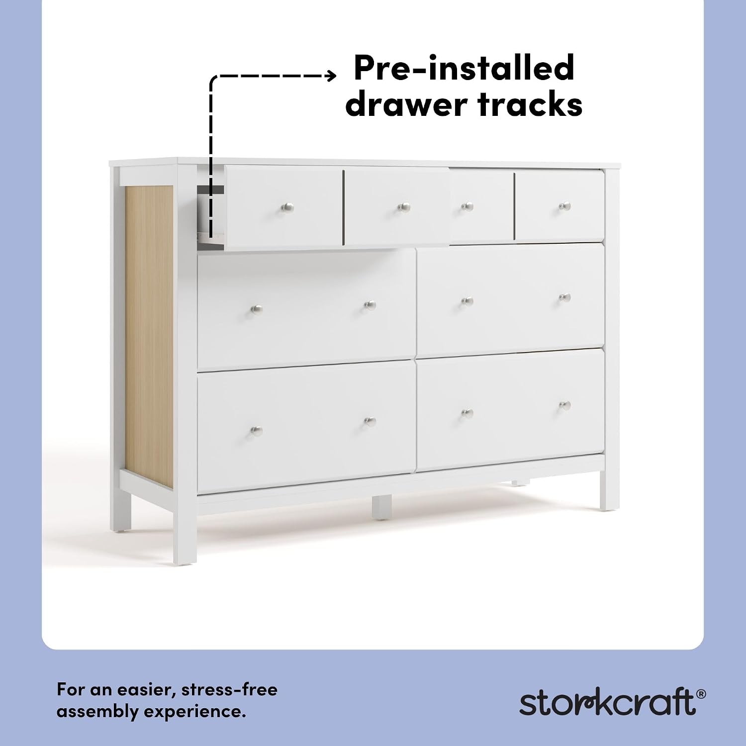 Storkcraft Horizon 6 Drawer Dresser (White with Driftwood) – GREENGUARD Gold Certified Dresser for Nursery & Kids' Room, Modern Storage with Interlocking Drawer System