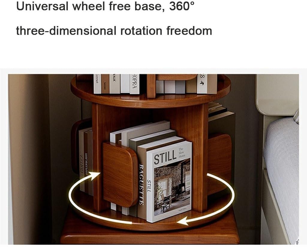 Rotating Bookshelf Storage 2-Tier Wooden 360 Rotating Bookshelf Tower Spinning Bookshelf Tower Corner Shelf for Bedroom Living Room Study Office (Grey 42 * 85m)