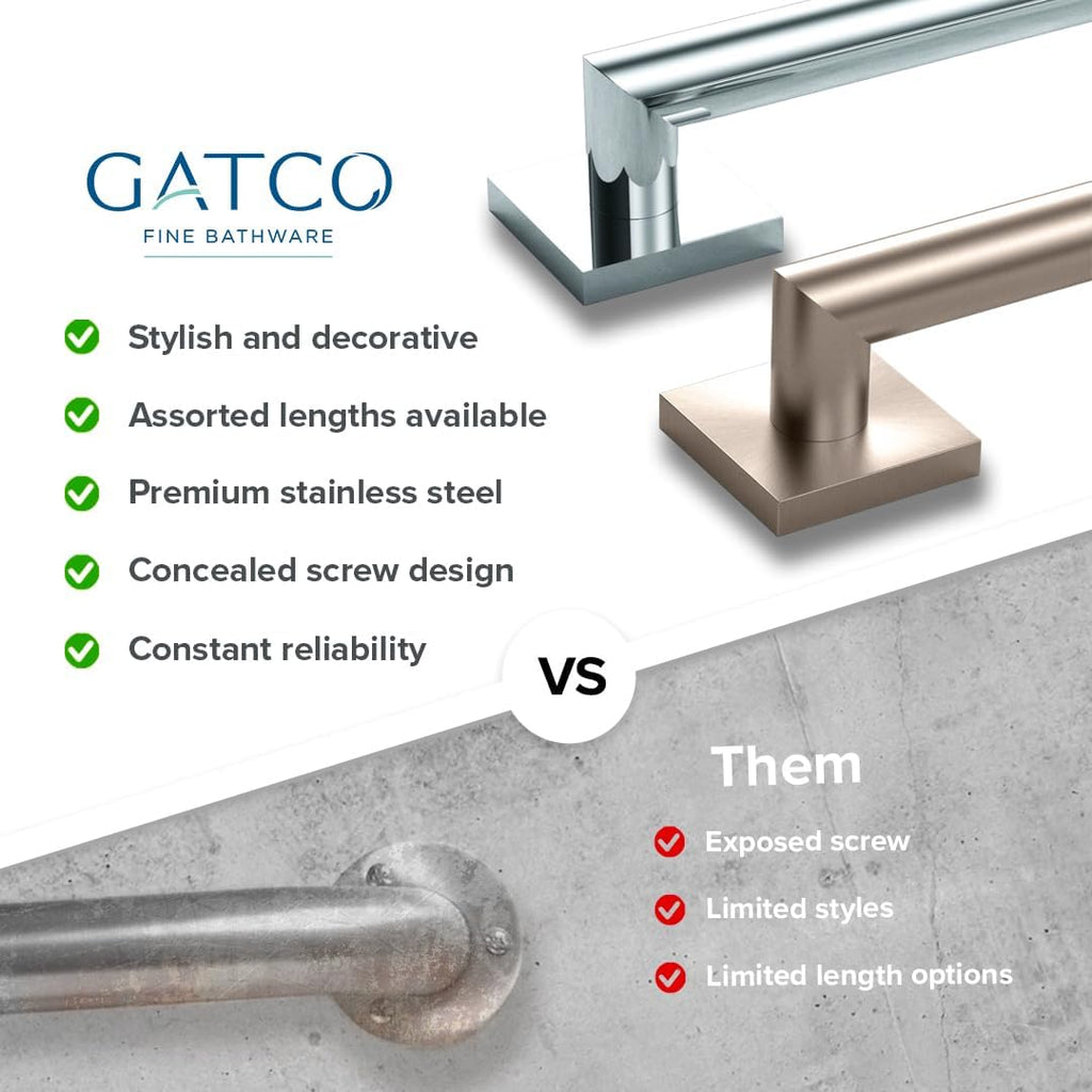 Gatco 661SN Glam Too 18' L Grab Bar, Satin Nickel/ADA Compliant Stainless Steel Safety Grab Bar for Bathroom