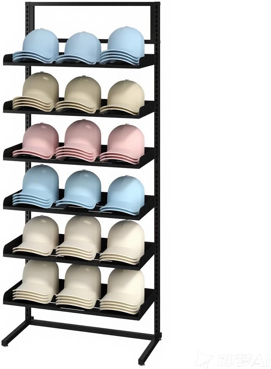 6 Tier Large Hat Rack Stand, Adjustable Baseball Cap Storage Rack with 6 Trays, Can Hold 180 Hats, Suitable for Home Cloakroom and Shopping Mall Display