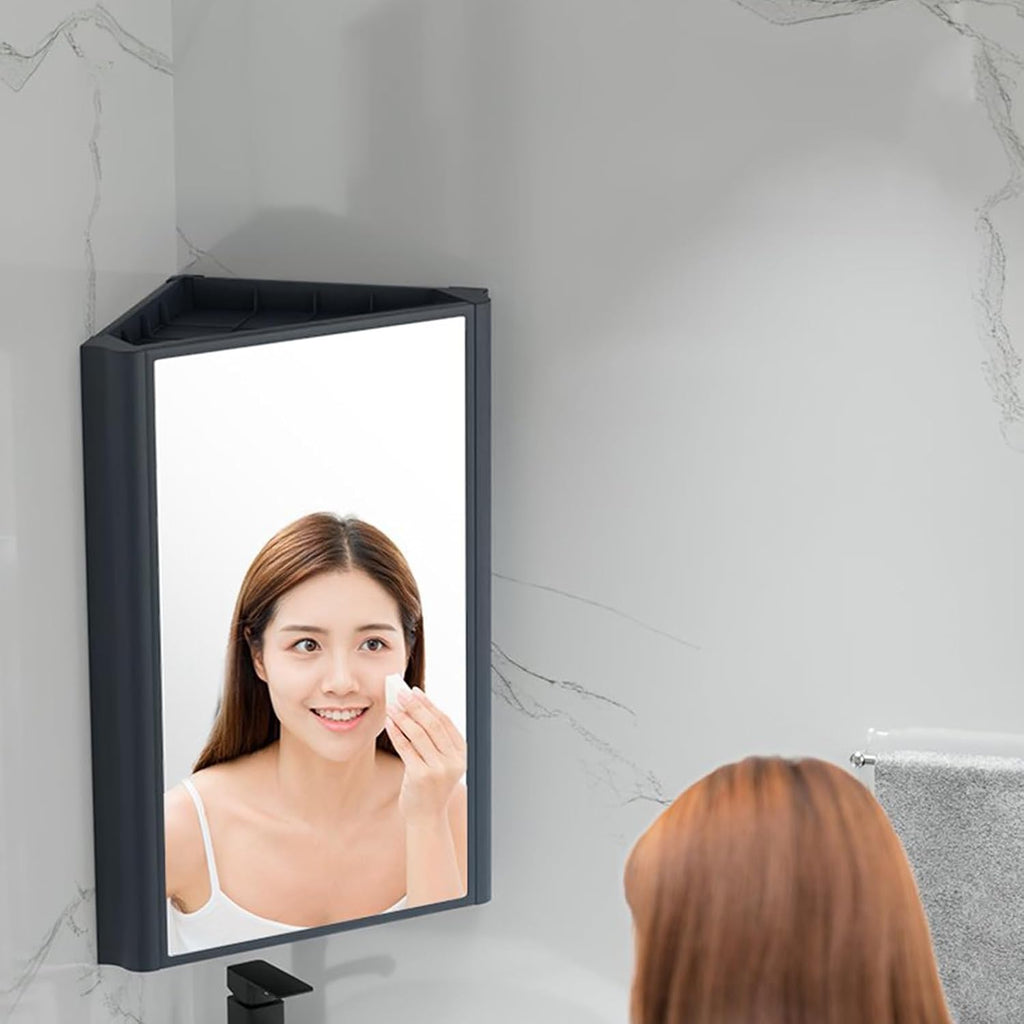 Bathroom Mirror Cabinet, Corner Vanity Mirror for Small Space, Wall Mounted Bathroom Storage Cabinet with Mirror, Aluminum Alloy Construction IP54 Waterproof (Color : White)