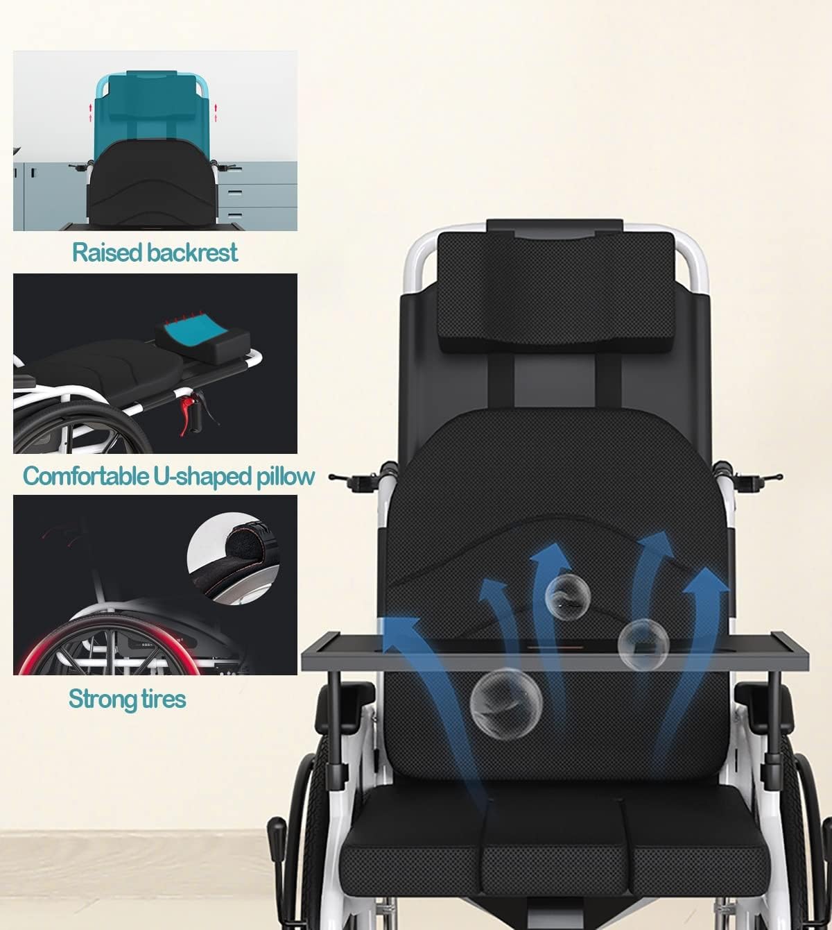 Lightweight Folding Transport Outdoor Comfortable Mobile Wheelchair Displacement Machine with 18' Wide Seat Foldable Transport Chair Folding Mobility Aid,Mobility Scooter with Toilet Bowl,