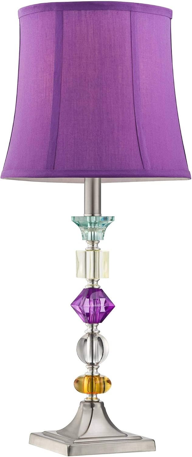 360 Lighting Bijoux Modern Chic Bohemian Table Lamps 25.5' High Set of 2 Brushed Nickel Multi Colored Stacked Acrylic Gem Purple Drum Shade for Kids Girls Room Bedroom Bedside House Home