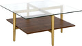 Otto 32' Wide Square Coffee Table with Faux Walnut Shelf in Brass