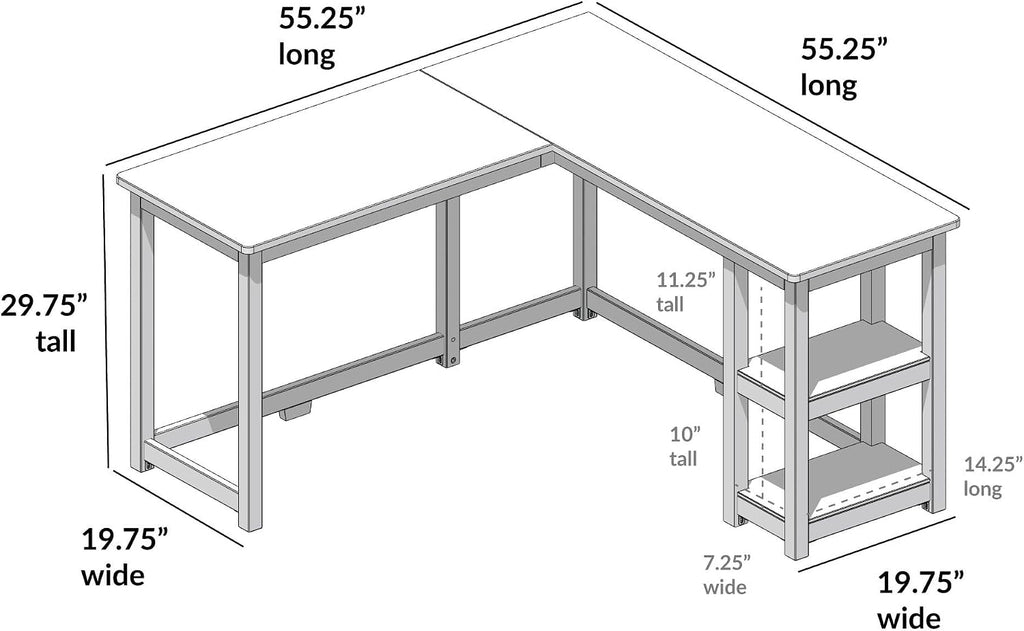 Plank+Beam Corner Desk with Shelves, L-Shaped Desk for Bedroom, Home Office Study Desk, 55.25 Inch, White