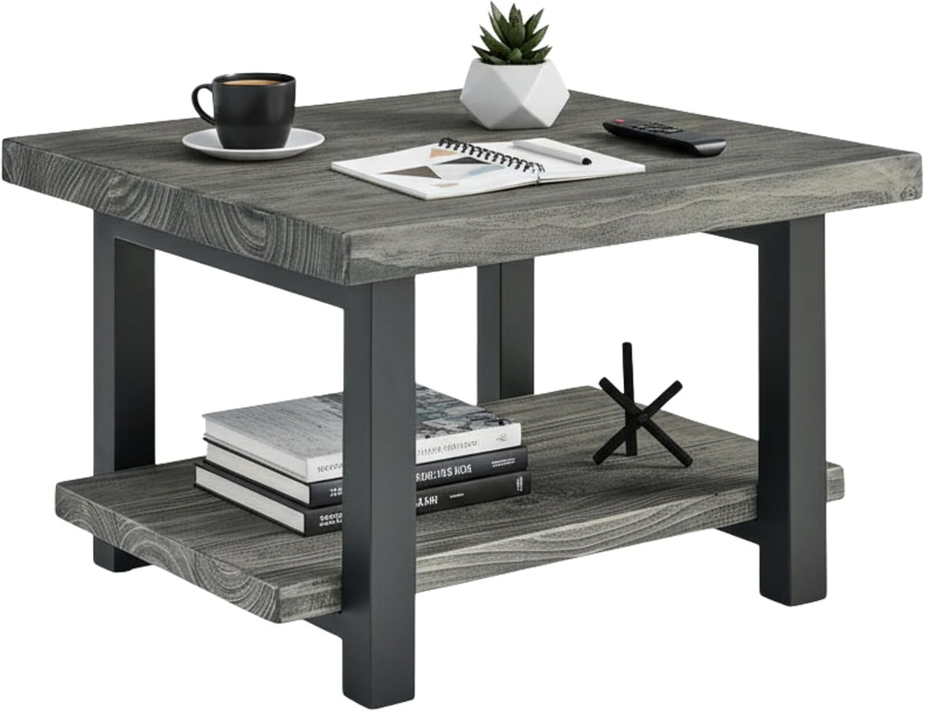 Pomona 27-Inch Square Solid Wood Coffee Table with Metal Legs – Modern Rustic Industrial Small Space Table by Alaterre Furniture (Slate Grey)
