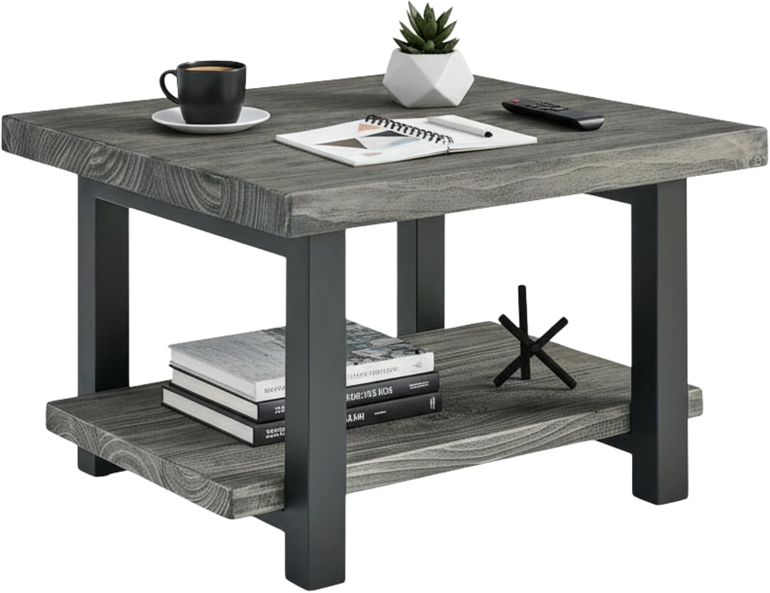 Pomona 27-Inch Square Solid Wood Coffee Table with Metal Legs – Modern Rustic Industrial Small Space Table by Alaterre Furniture (Slate Grey)