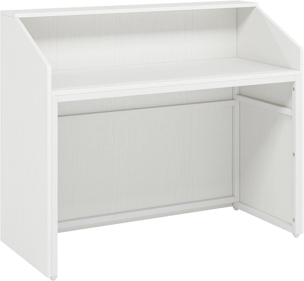 Tribesigns Reception Desk with Counter, Modern Front Desk Reception Room Table with Cable Grommet, 47 inch Retail Counter for Checkout, Lobby, Beauty Salon, Home Office Desk, White