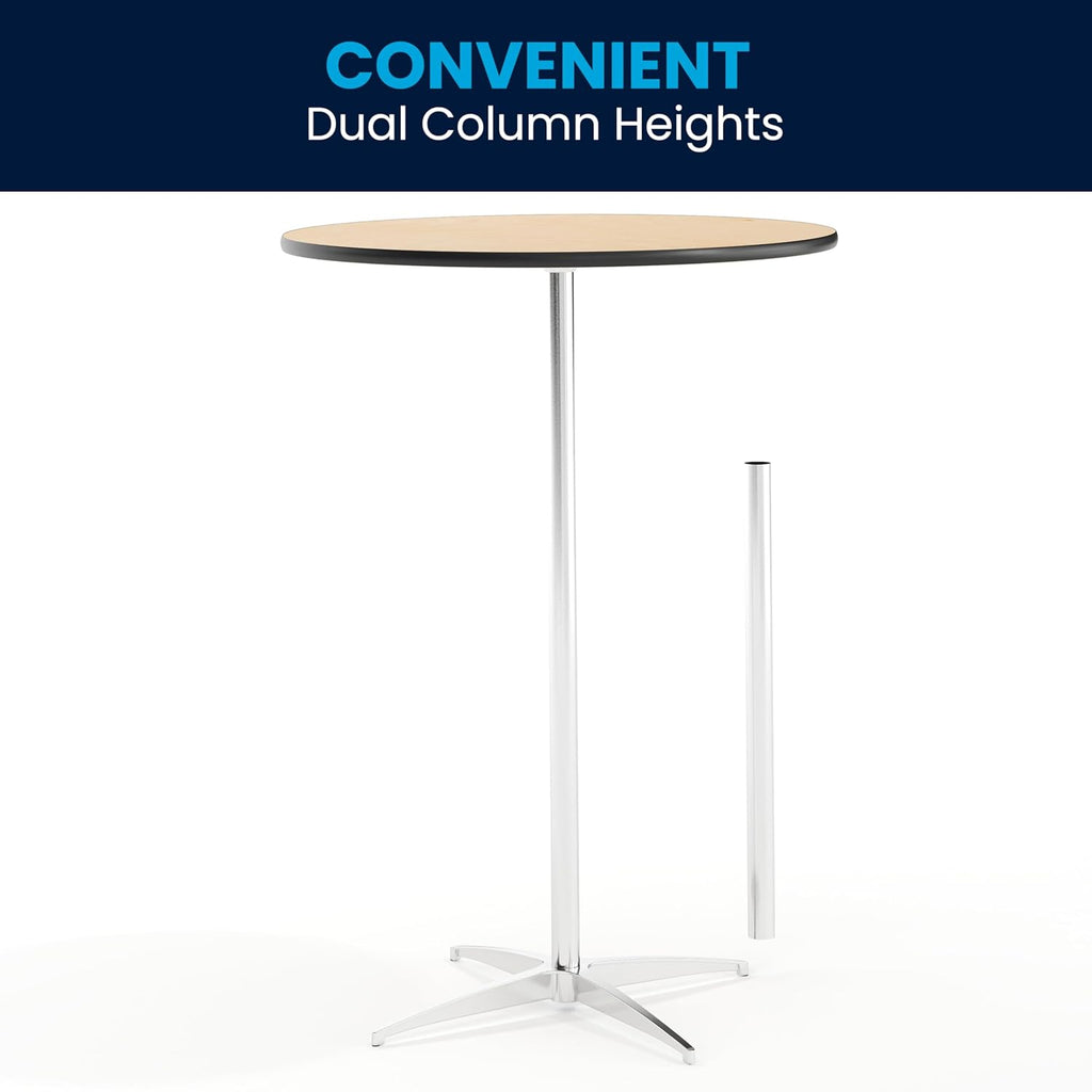 Flash Furniture Lars 30' Round Cocktail Table with 30' and 42' Columns, Adjustable Standard or Bar Height Round Table for Events or Home Use, Natural