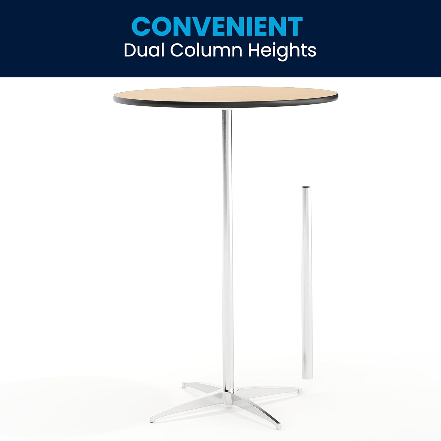 Flash Furniture Lars 30' Round Cocktail Table with 30' and 42' Columns, Adjustable Standard or Bar Height Round Table for Events or Home Use, Natural
