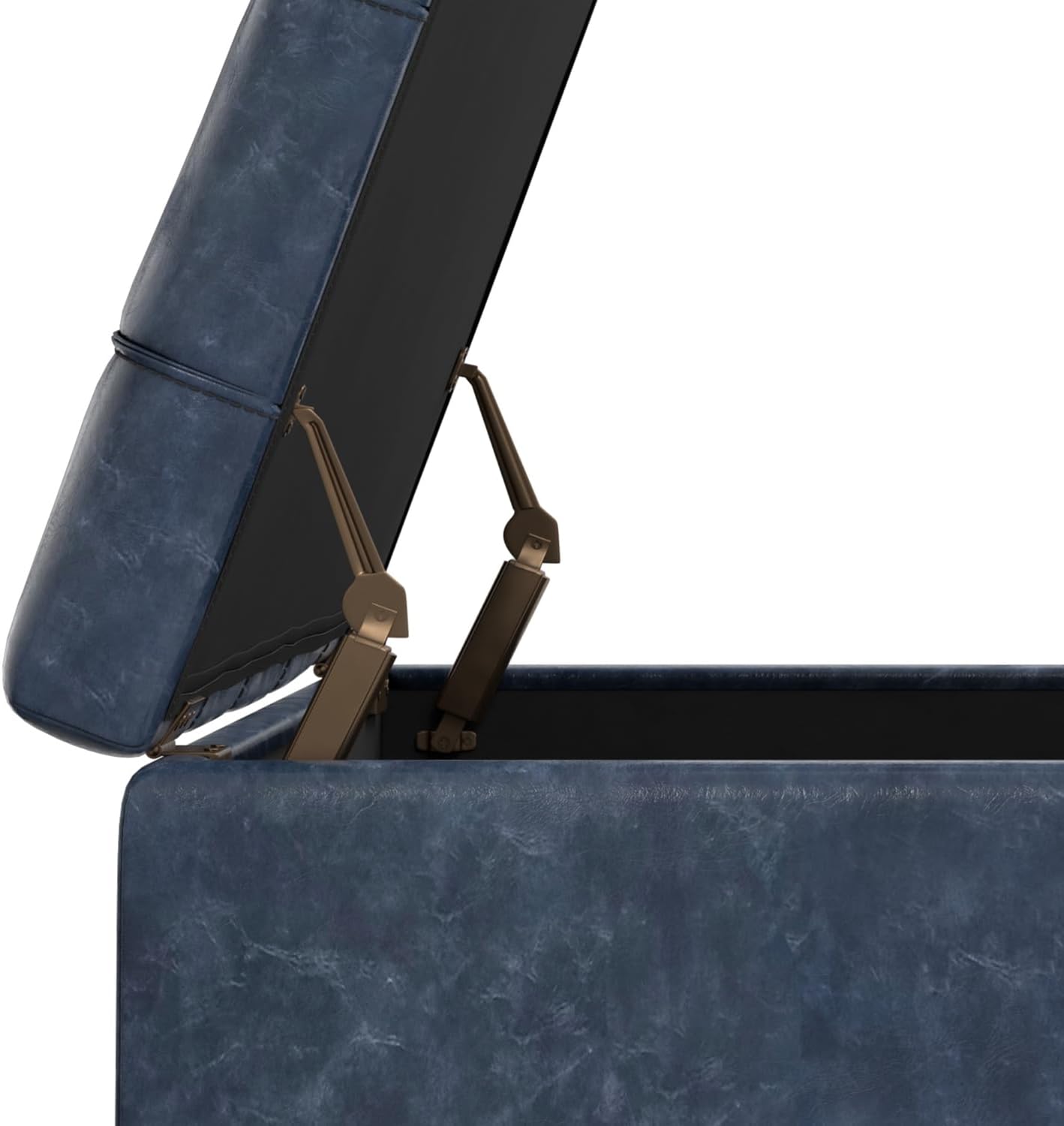 SIMPLIHOME Harrison Large Coffee Table Storage Ottoman - 40 inch Wide Upholstered Vegan Leather Square Lift-Top Ottoman in Denim Blue, Transitional Bench for Living Room with Sturdy Base