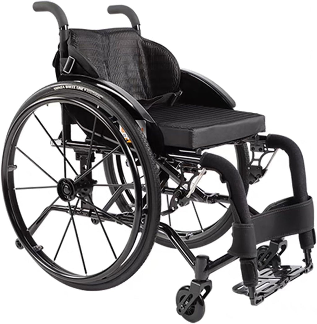 Lightweight Sports Wheelchair,Aluminum Alloy Wheelchair,Sports Folding Transport Wheelchair,Adult Self-propelled Portable Wheelchair,Handbrakes Quick Release Rear Wheels Anti-Tip Wheels(Black,38cm/15i
