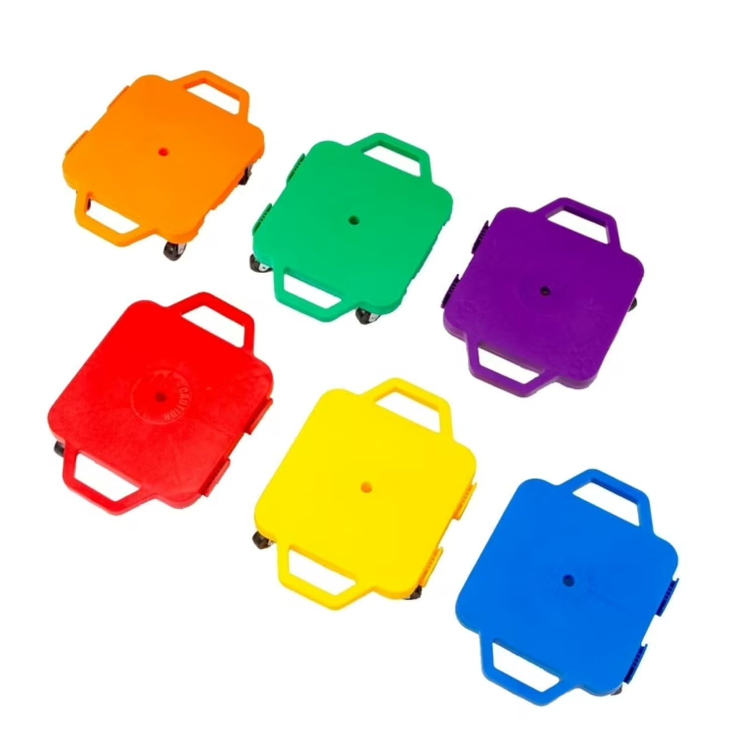 6 Count, Cosom Scooter Board Set, 12' Children's Sit & Scoot Board with 2' Non-Marring Nylon Casters & Safety Guards for Physical Education Class, Sliding Boards with Safety Handles, Assorted Colors