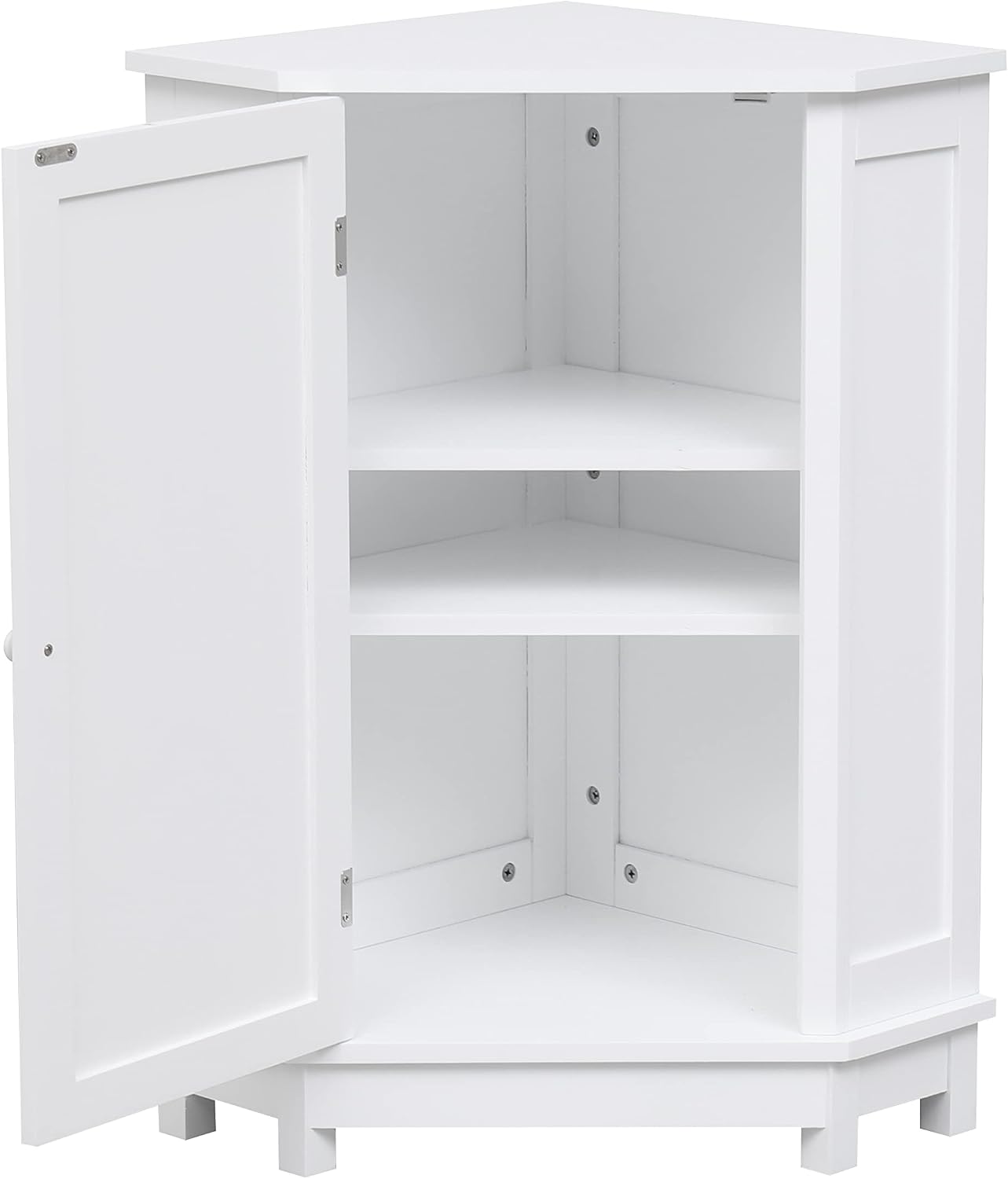 Home Corner Storage Cabinet, Bathroom Triangle Floor Cabinet, Wood Freestanding Corner Cabinet with Single Door and Shelves (White)