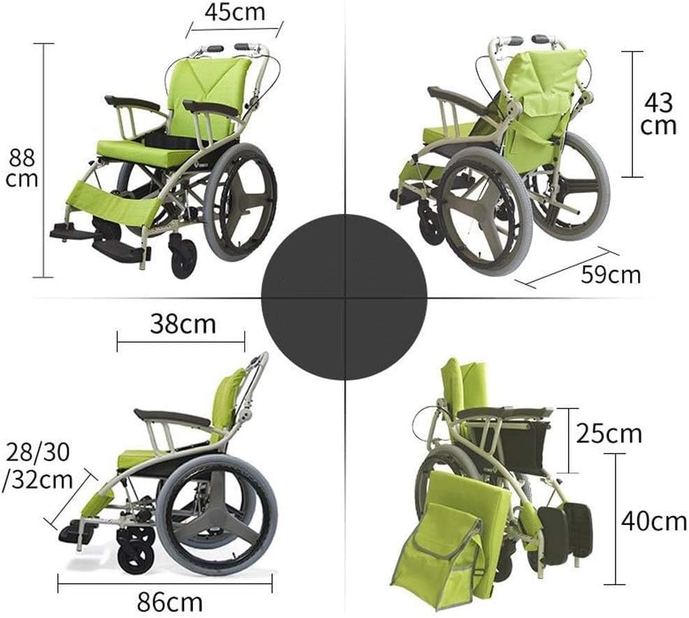 Manual Lightweight Aluminum Alloy wheelchairs, Folding wheelchairs, Multifunctional Scooter, Trolley, self-propelled Wheelchair, paralyzed Walker for The Elderly and Disabled (Color : A, Size : 45cm