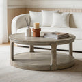 WILLIAMSPACE 40' Round Coffee Table with Wheels, Circle 2 Tier Solid Wood Center Coffee Table, Mid Century Retro Farmhouse Rounded End Table for Living Room Apartment, ø40 x 17.52' H (Light Brown)