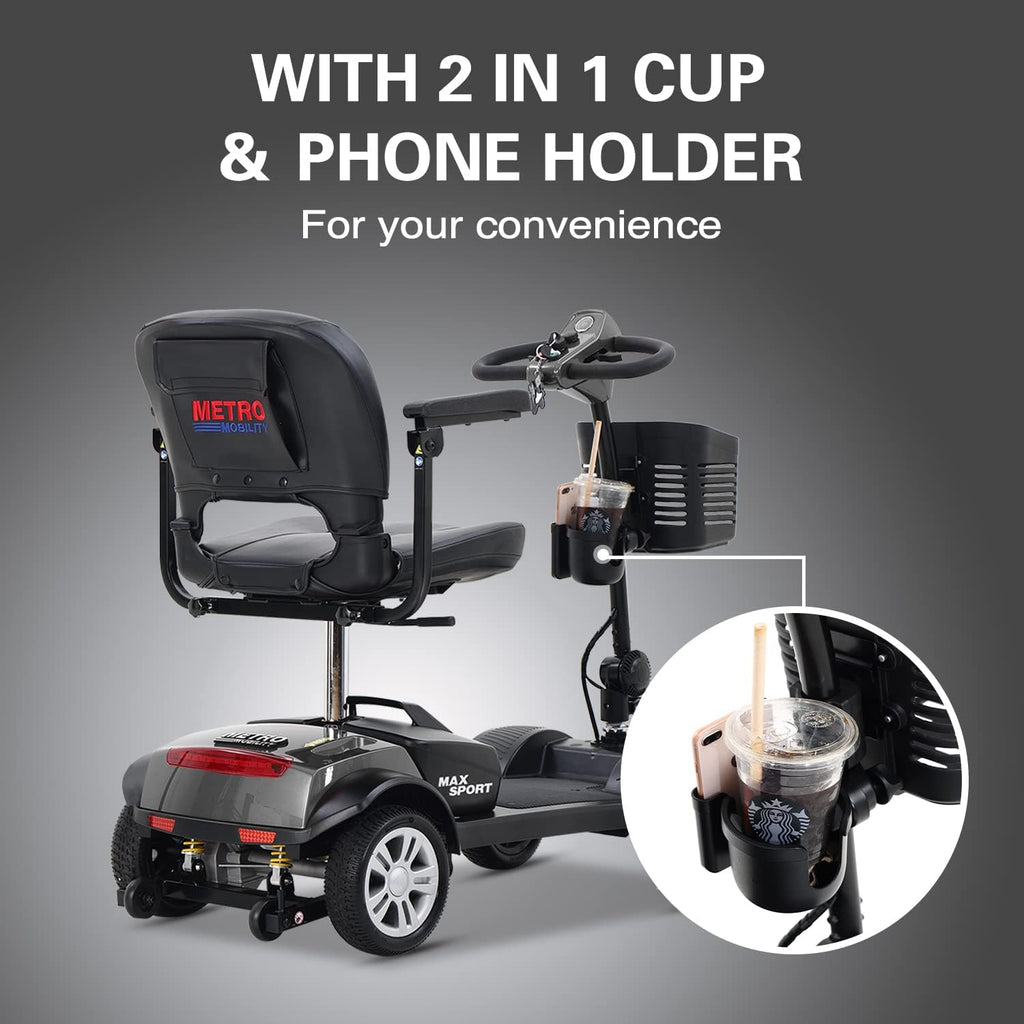 Metro Mobility 4 Wheel Powered Mobility Scooters for Seniors - 300 lbs Capacity Electric Scooter with Seat for Adults, Travel - Long Range Power Extended Battery & Comfortable Larger Legroom - Grey