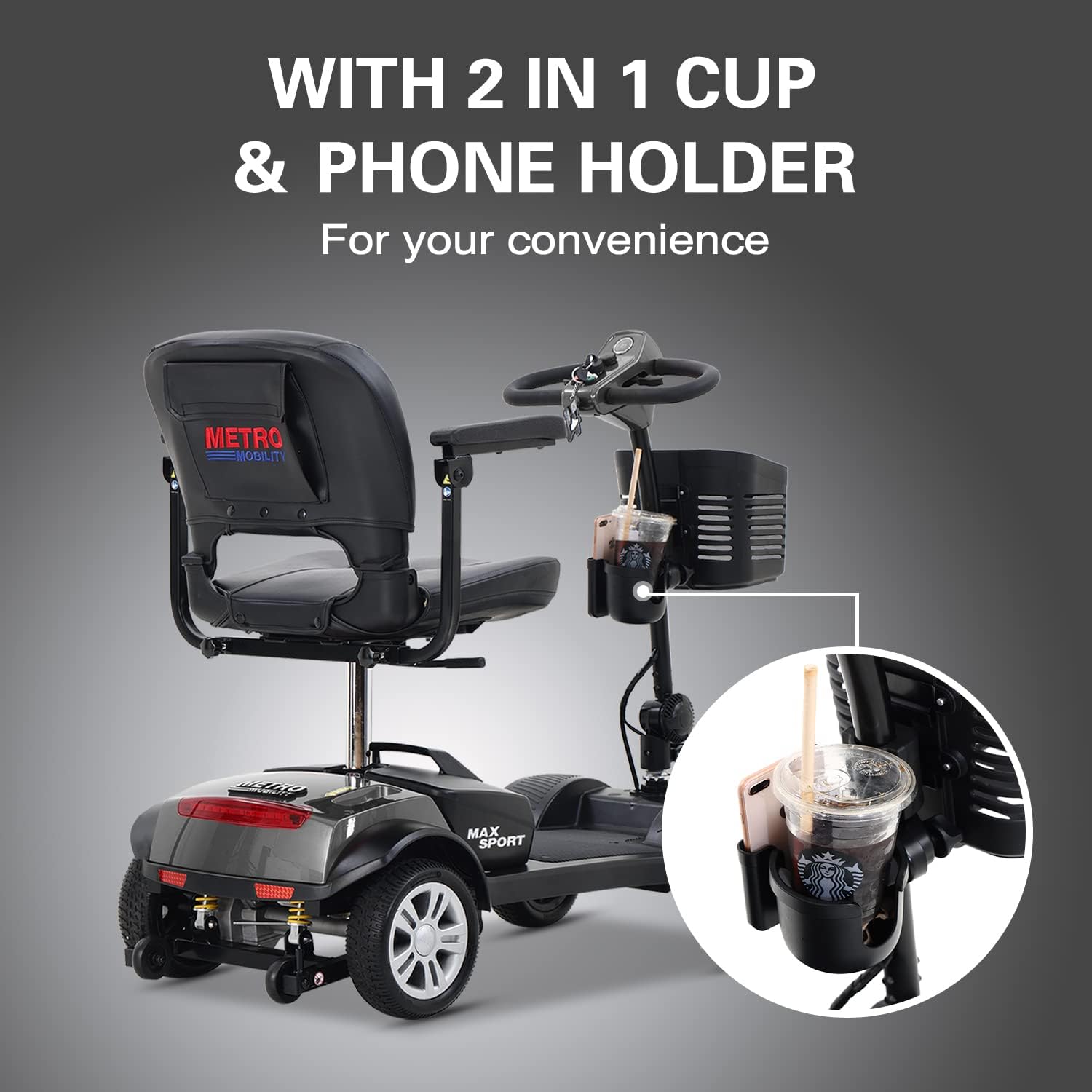 Metro Mobility 4 Wheel Powered Mobility Scooters for Seniors - 300 lbs Capacity Electric Scooter with Seat for Adults, Travel - Long Range Power Extended Battery & Comfortable Larger Legroom - Grey