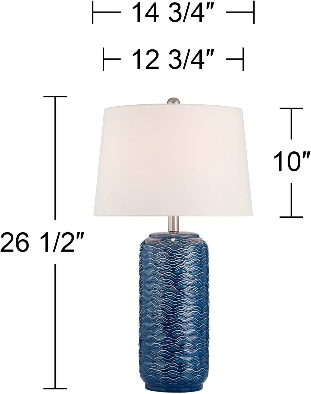 360 Lighting Waves 26 1/2' Tall Modern Coastal 3-Way Table Lamps Set of 2 Blue Ceramic Fabric White Shade Living Room Bedroom Bedside Nightstand House Office Home Reading Kitchen Entryway Console