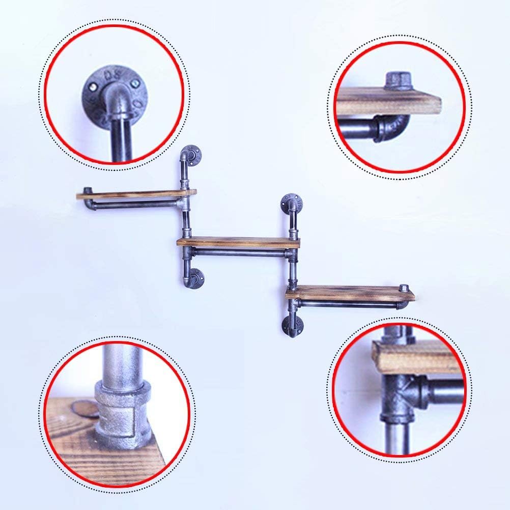 Wall Mounted Towel Rail & 3-Tier Iron Pipe and Wood Bathroom Shelf - Floating Utility Storage with Bar Stylish Trapezoidal Design for Modern Home Décor