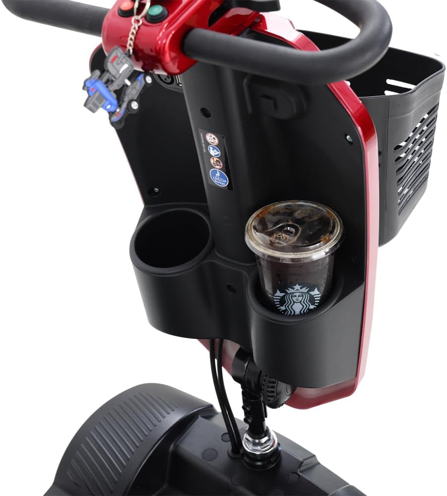 MAX Plus Emerald Outdoor Mobility Scooter - 16 Miles Range, Foldable Design, Anti-Tip Safety System, USB Charger & Cup Holder, 2 * 20AH Battery (300W Motor, 136kg Capacity) (Red + Metal)