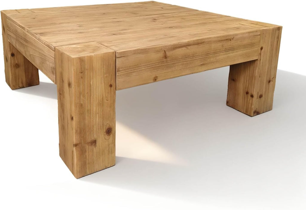 SSLine Solid Wood Coffee Table 39.4-Inch Square Coffee Table for Living Room,Farmhouse Cocktail Center Tables with Thicken Top and Sturdy Legs,Natural Brown