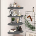 Set of 4 Floating Corner Shelves High Gloss Grey 13.8 in Triangular MDF Wall Mount Display Organizer for Living Room Bedroom Home Office