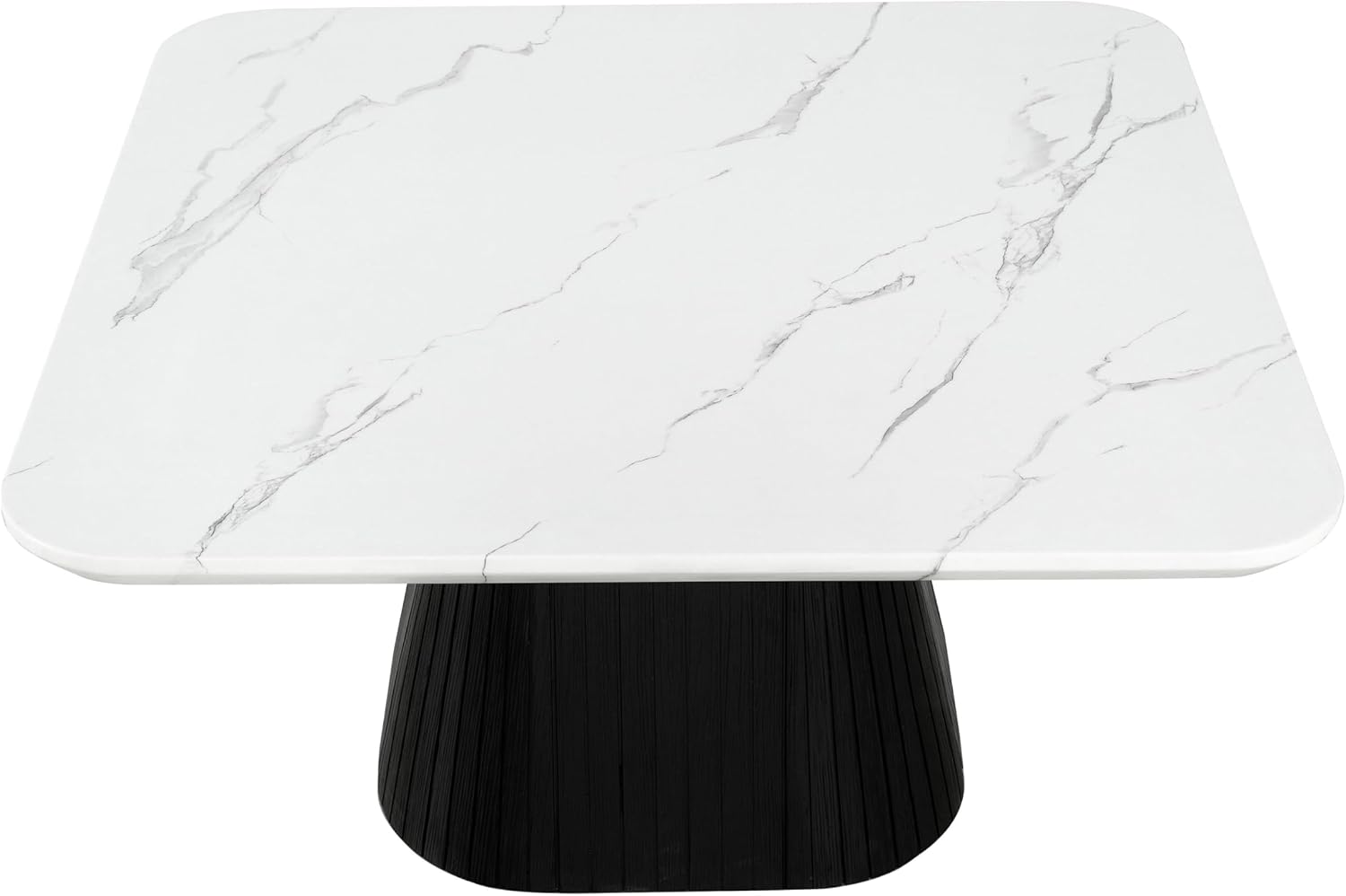 Furniture of America Coraly Modern 36-inch Square Coffee Table with High Gloss Faux Marble Top and Fluted Pedestal Base for Small Space, Living Room, Home Office, Black and White
