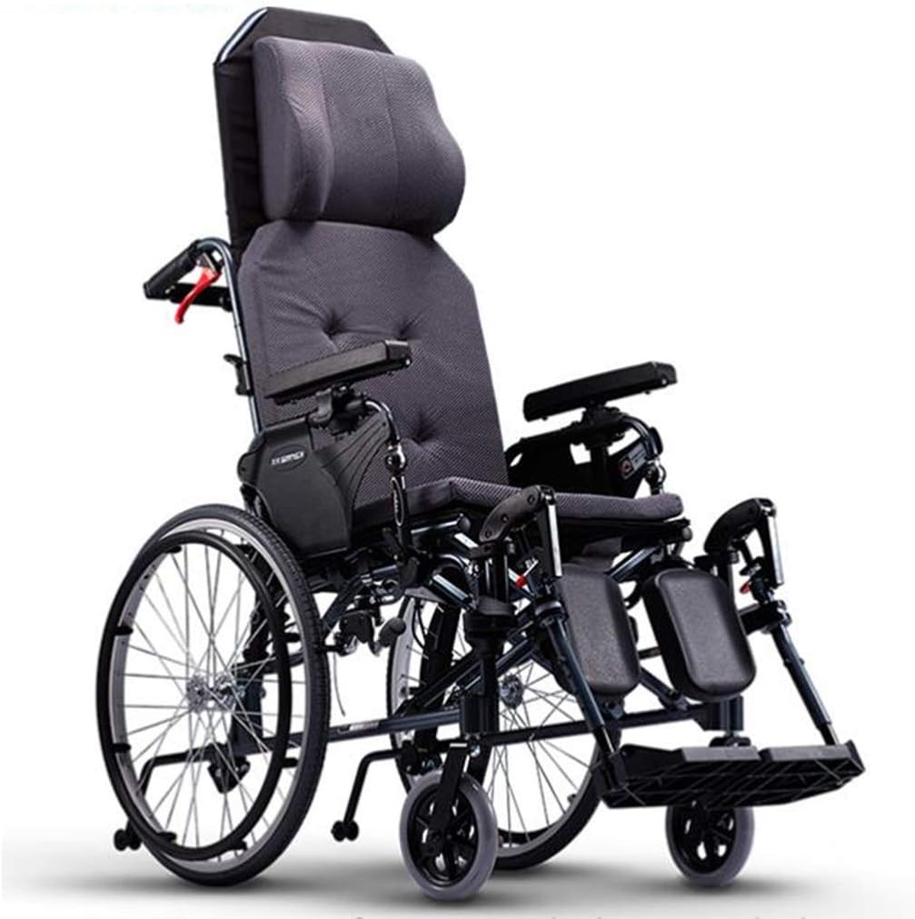 Wheelchair Folding,Lying Down Self-propelled with High Backrest Comfortable Cushion Adjustable Foot Pedal Disabled/Elderly Push Scooter,Portable