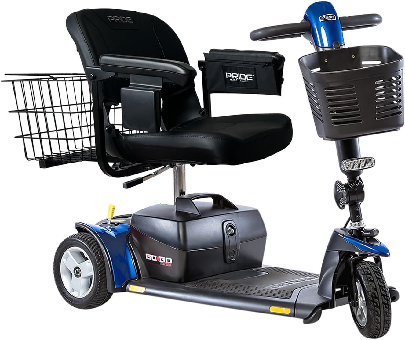 Pride Mobility Go Go Sport 3 Wheel Scooter Plus Mobility Yours Accessories, Pride Go Go 3 Wheel Power Mobility Scooter for Adults, Portable,18 AH Battery, 325 Wt Capacity, Extended Warranty
