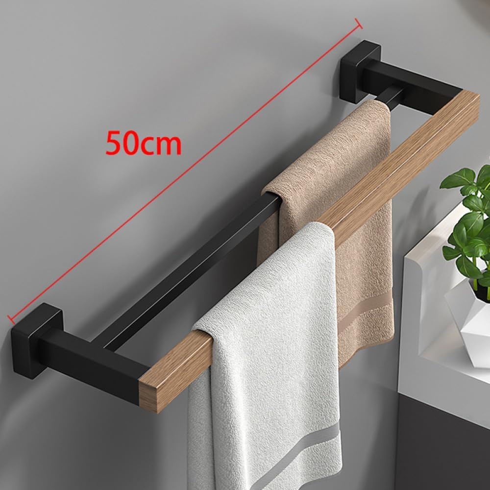 Bathroom Hardware Set Black Wood Bath Accessories Wall Mounted Towel Rack Towel Bar Toilet Brush Towel Hooks Paper Holder,D