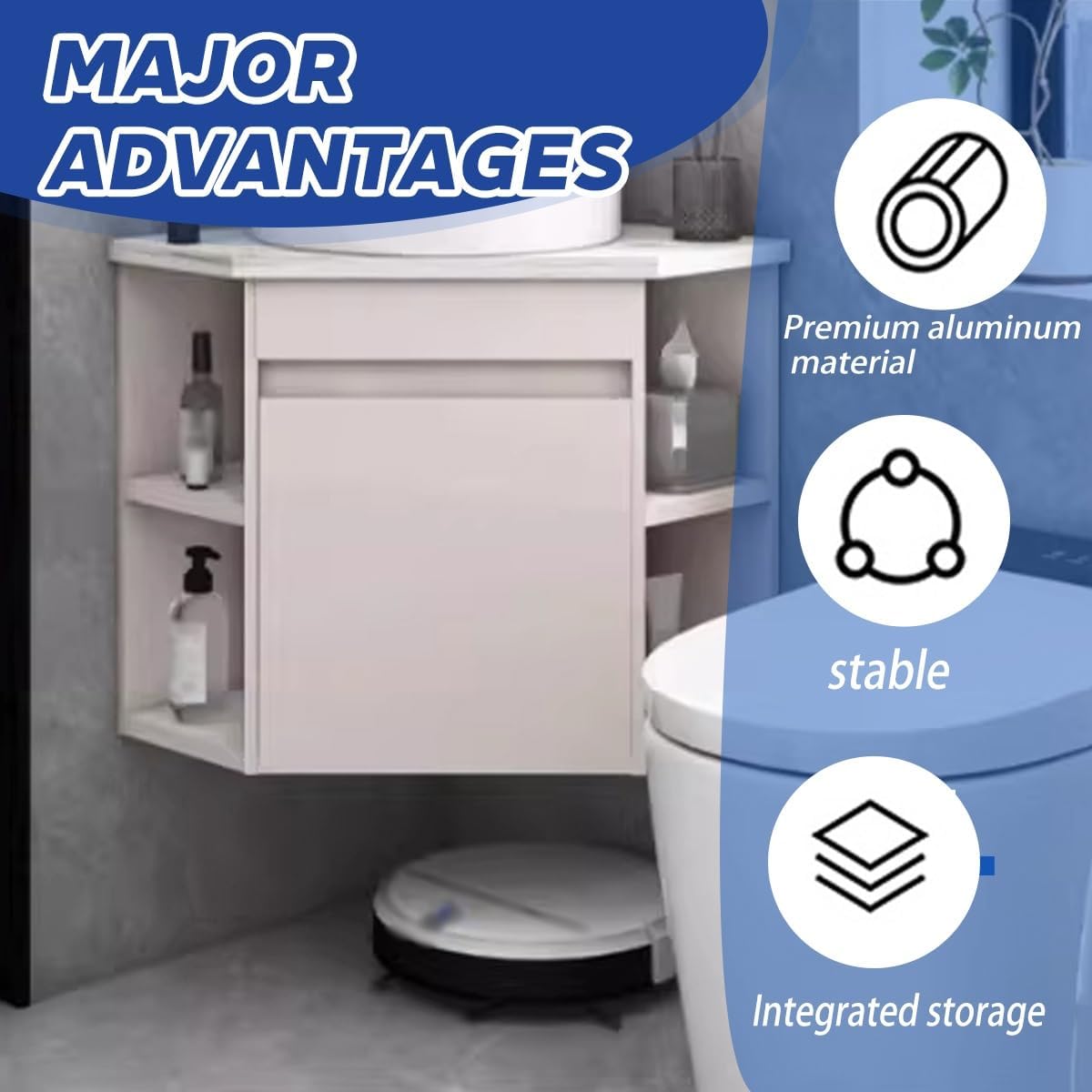 Corner Bathroom Vanity，Corner Sink with Door，Wall Mounted Hand Sink with Open Cubby，for Home, Kitchen, Patio, Laundry Room，for Bathroom(14.9in)
