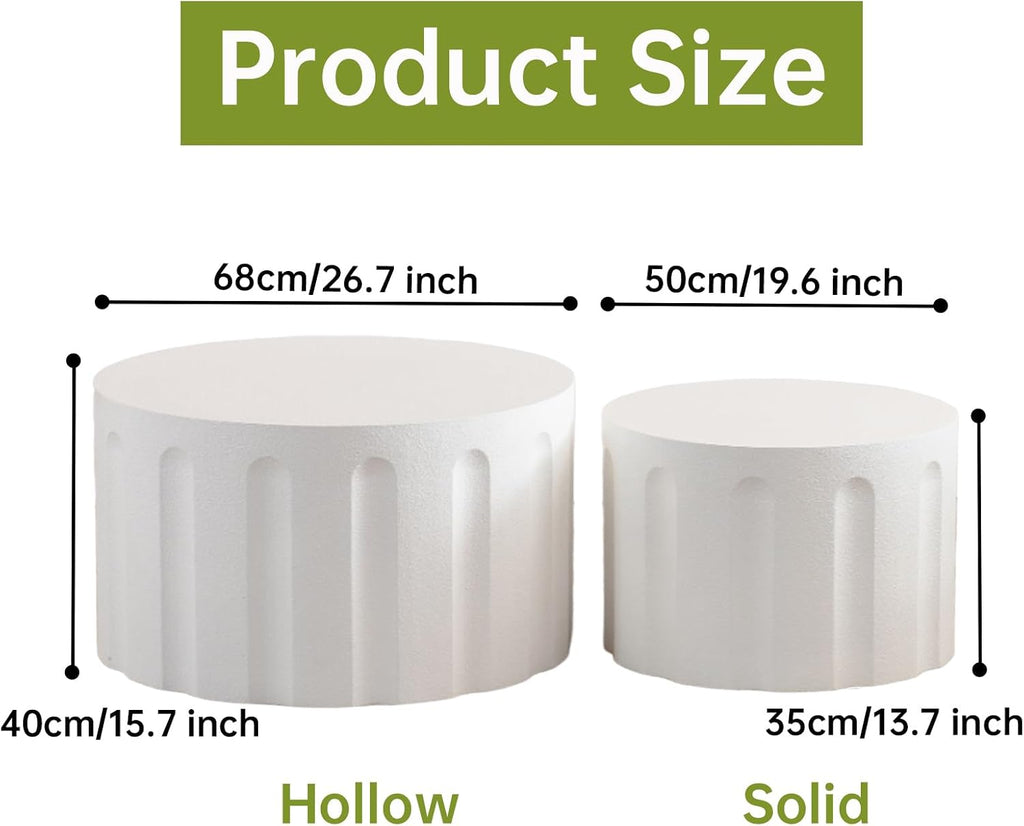 Round Nesting Coffee Table Modern White Fluted Coffee Table Set of 2 Stripe Round Coffee Tables Drum Crescent Side Table Accent End Table for Living Room (White D Large)