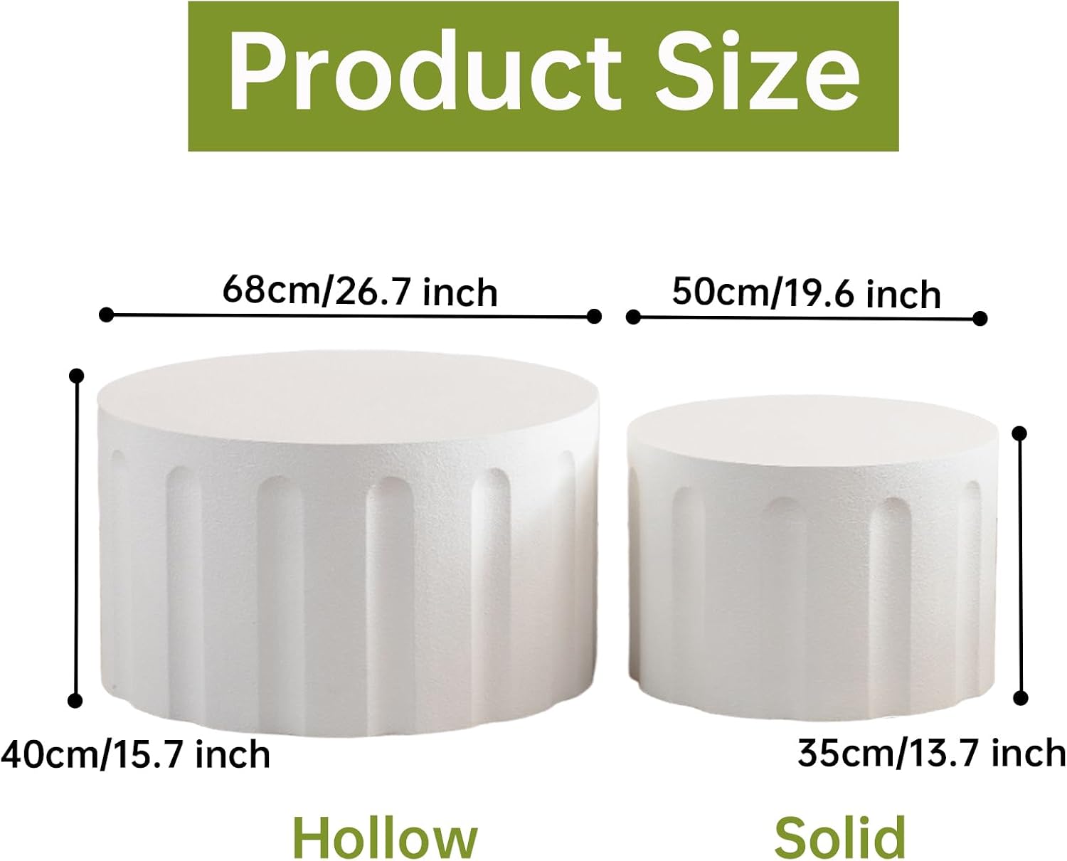 Round Nesting Coffee Table Modern White Fluted Coffee Table Set of 2 Stripe Round Coffee Tables Drum Crescent Side Table Accent End Table for Living Room (White D Large)