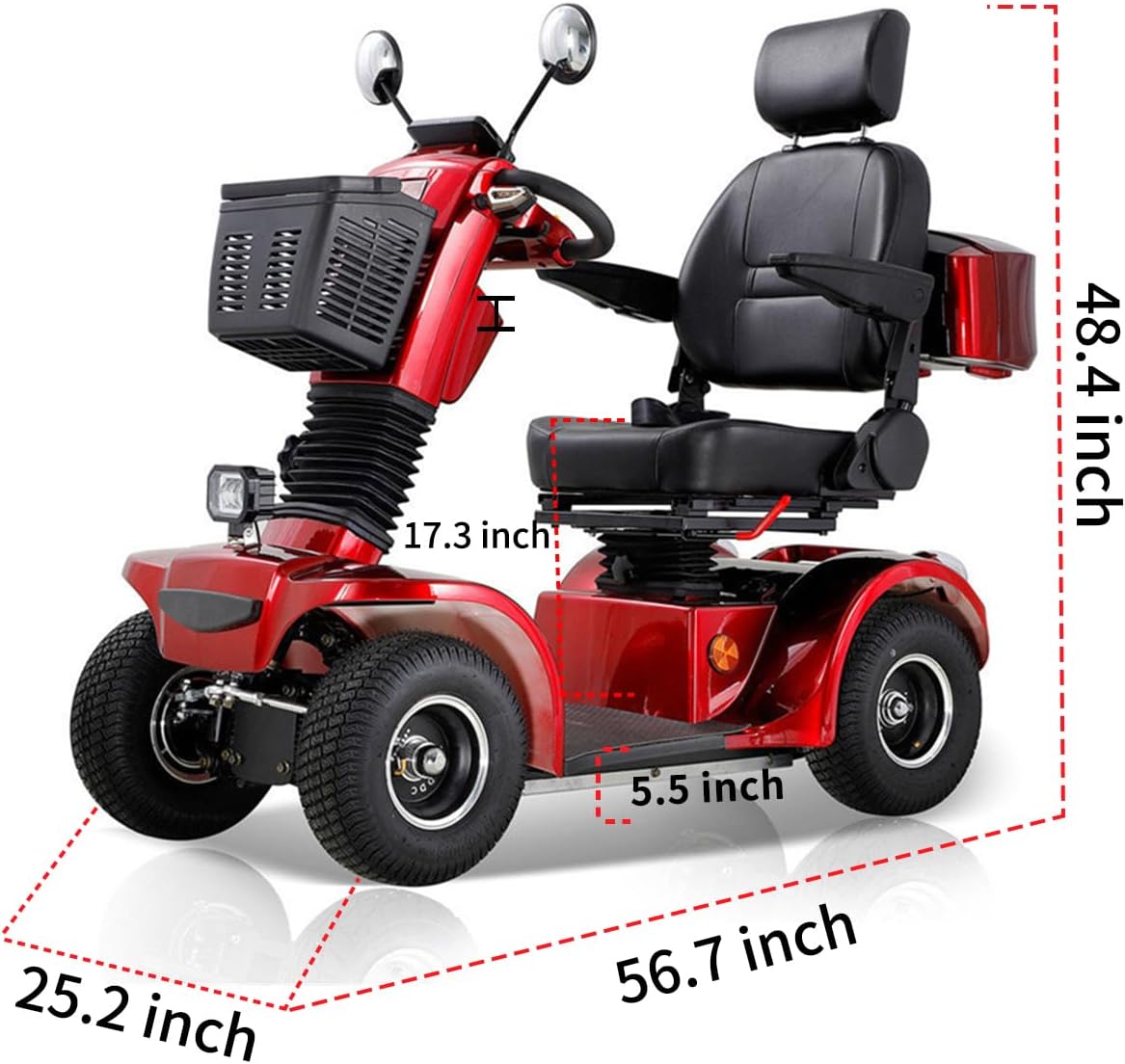 All Terrain Mobility Scooter for Seniors,Heavy-Duty 4 Wheel Mobility Scooters Mobility Scooter,Handicap Scooters for Adults with 3-Speed Travel Long (Red)