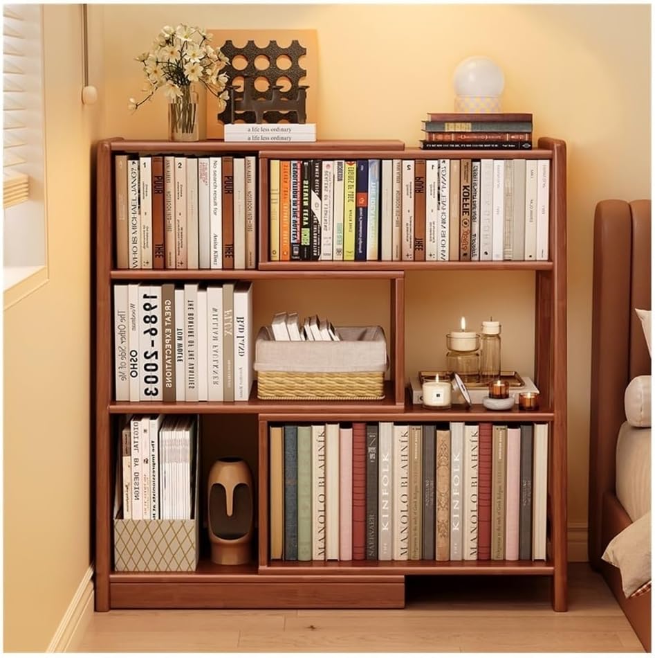 Solid Wood Bookshelf - Retractable Corner Shelf for Living Room & Bedroom Small Trapezoidal Bookcase for Students Stylish Grey Storage Solution